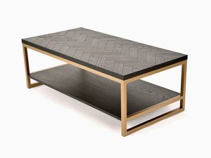 Miniaturka 1 - Minimalistyczna ława z ciemnym blatem i złotą ramą