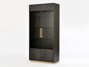 Miniaturka 1 - Nowoczesna witryna do salonu z ciemnego drewna bukowego i złotymi uchwytami