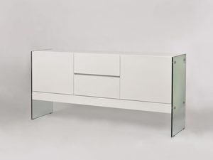 Miniaturka 1 - Elegancka biała komoda z dodatkami szkła