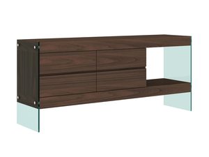 Miniaturka 1 - Nowoczesna komoda w kolorze orzechowym z nogami ze szkła hartowanego