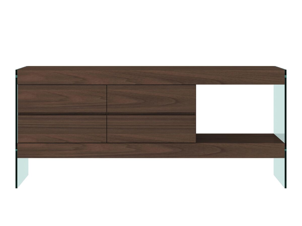 Komoda orzechowa z eleganckimi nogami ze szkła hartowanego – Tribeca