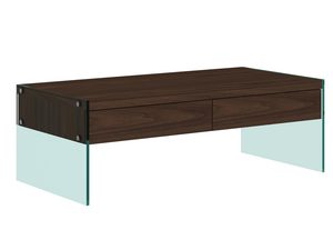 Miniaturka 1 - Elegancki stół w kolorze orzechowym ze szklanym elementem bocznym