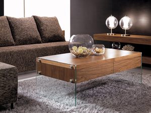 Miniaturka 2 - Stół w kolorze orzechowym z eleganckim akcentem w postaci nóg ze szkła hartowanego