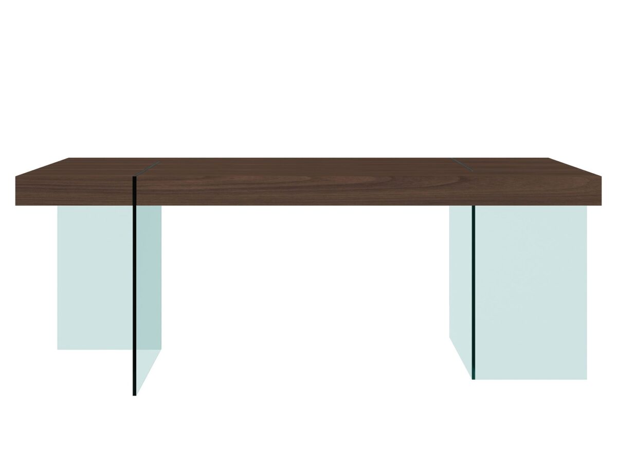 Stół orzechowy z nogami ze szkła hartowanego – Tribeca