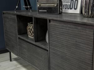 Miniaturka 7 - Nowoczesna ciemna komoda na metalowych nogach do salonu