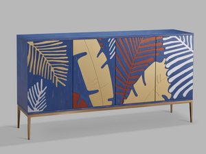 Miniaturka 1 - Stylowa komoda z motywem liści w niebiesko-złotych odcieniach