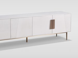 Miniaturka 1 - Designerska biała komoda z gładkim frontem i złotymi elementami