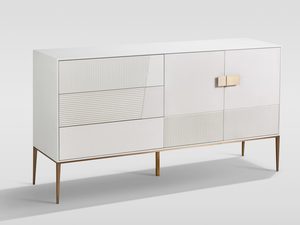 Miniaturka 1 - Nowoczesna biała komoda z metalową ramką i dekoracyjnym wzorem