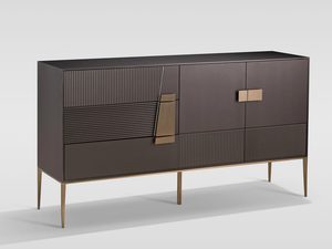 Miniaturka 1 - Designerska komoda w brązach i czerni z geometrycznym dekorem