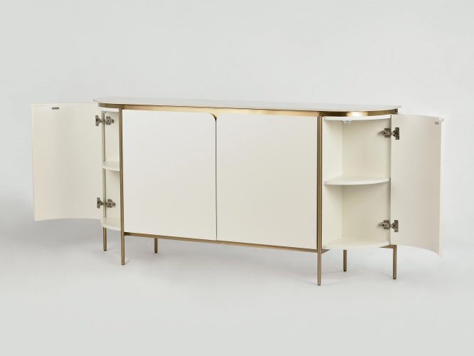 Komoda z Marmurowym Blatem i Ryflowanym Drewnem – Eleganza