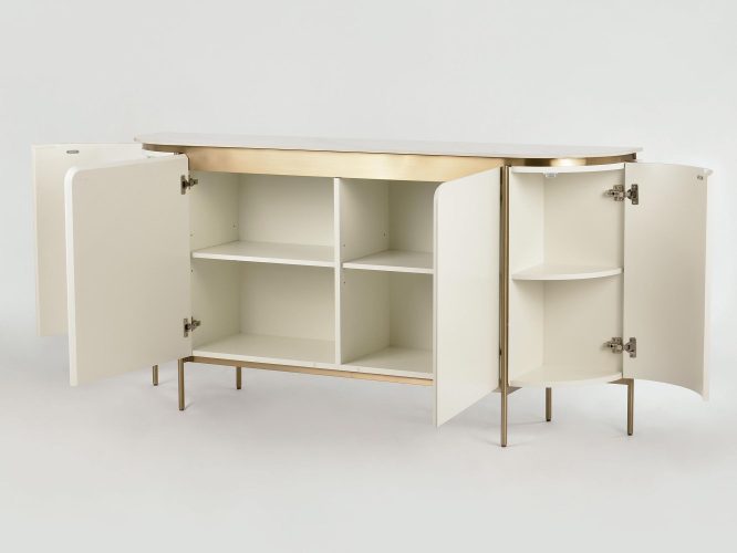 Komoda z Marmurowym Blatem i Ryflowanym Drewnem – Eleganza