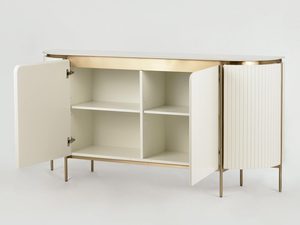 Miniaturka 3 - Stylowa komoda w kolorze złamanej bieli z marmurowym blatem i ryflowanym drewnem