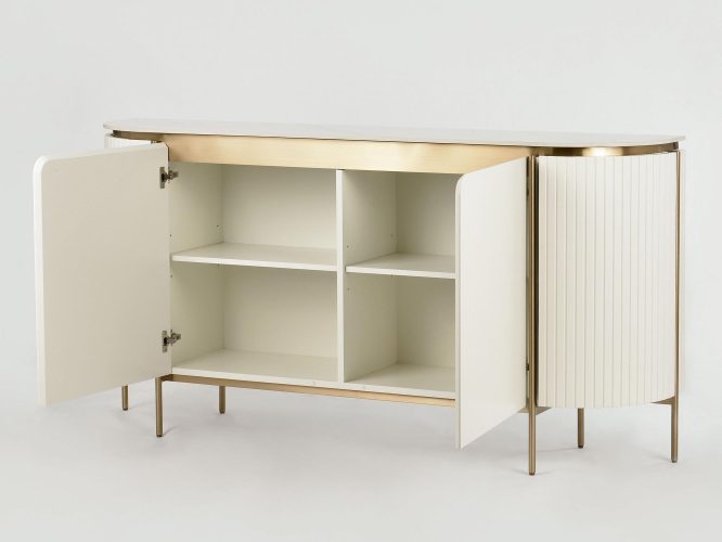 Komoda z Marmurowym Blatem i Ryflowanym Drewnem – Eleganza