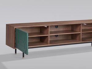 Miniaturka 2 - Komoda RTV w stylu retro w kolorze orzecha z geometrycznymi frontami