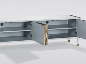 Miniaturka 2 - Komoda RTV z perłowym frontem i złotą ramką w stylu nowoczesnym