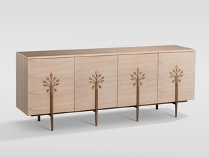 Miniaturka 1 - Nowoczesna komoda w kolorze białego dębu z frontami w zdobienia w kształcie liści