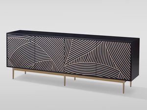 Miniaturka 1 - Designerska komoda w kolorze ciemnogranatowym z rzeźbionym frontem geometrycznym