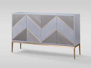 Miniaturka 1 - Nowoczesna komoda z ryflowanym drewnem i złotymi nogami