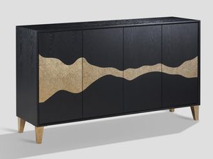 Miniaturka 1 - Designerska komoda w czarno-złotym kolorze z geometrycznym frontem