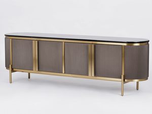 Miniaturka 1 - Elegancka ryflowana komoda w stylu glamour z czarnym blatem