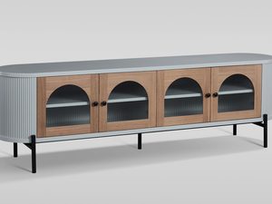 Miniaturka 5 - Komoda z frontem w drewnianym wykończeniu i przeszkleniem