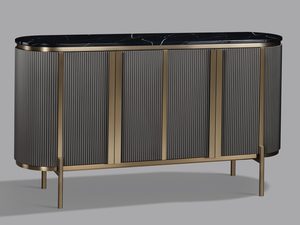 Miniaturka 1 - Komoda w kolorze grafitowym z marmurowym blatem i złotą ramką w stylu nowoczesnym