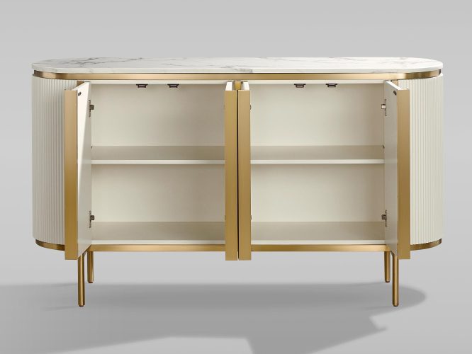 Komoda Biała Ecru z Marmurowym Blatem i Złotymi Nóżkami – Eleganza