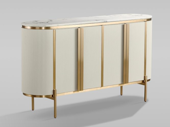 Komoda Biała Ecru z Marmurowym Blatem i Złotymi Nóżkami – Eleganza