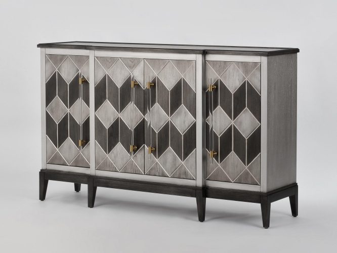 Komoda szara z intarsją i srebrnym wzorem 3D – Eleganza