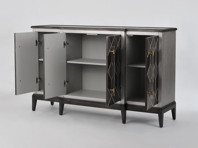 Komoda szara z intarsją i srebrnym wzorem 3D – Eleganza