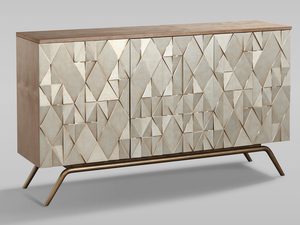 Miniaturka 1 - Komoda z beżowym frontem o trójkątnym wzorze i złotym wykończeniu