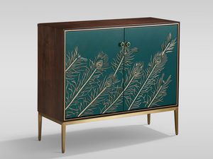 Miniaturka 1 - Komoda z ciemnobrązowym korpusem i zielonym frontem z motywem piór