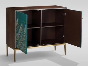 Miniaturka 2 - Oryginalna komoda w kolorze orzechowym z turkusowym frontem ze złotymi akcentami