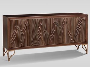 Miniaturka 1 - Elegancka komoda w kolorze orzecha włoskiego z rzeźbionym frontem i złotymi nóżkami