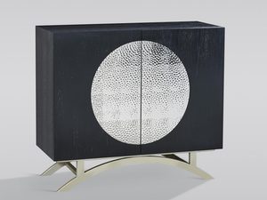 Miniaturka 1 - Elegancka czarna komoda z frontami z geometrycznym wzorem w nowoczesnym stylu