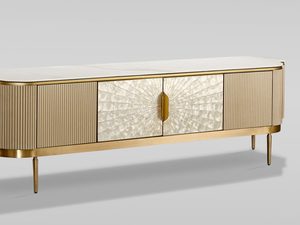 Miniaturka 1 - Luksusowa komoda z perłowymi frontami w złotym wykończeniu w stylu glamour