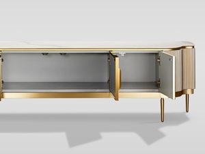 Miniaturka 2 - Prestiżowa komoda RTV w złotym wykończeniu z marmurowym blatem