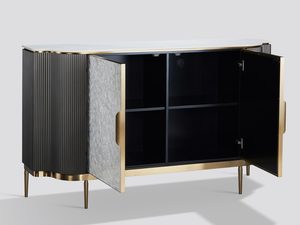 Miniaturka 2 - Oryginalna komoda w kolorze grafitowym z muszlą morską i złotymi detalami