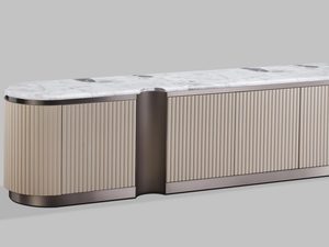 Miniaturka 2 - Nowoczesna komoda RTV beżowa z ryflowanymi frontami