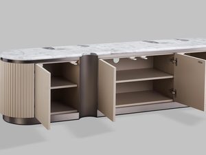 Miniaturka 1 - Luksusowa komoda RTV w kolorze beżowym z marmurowym blatem