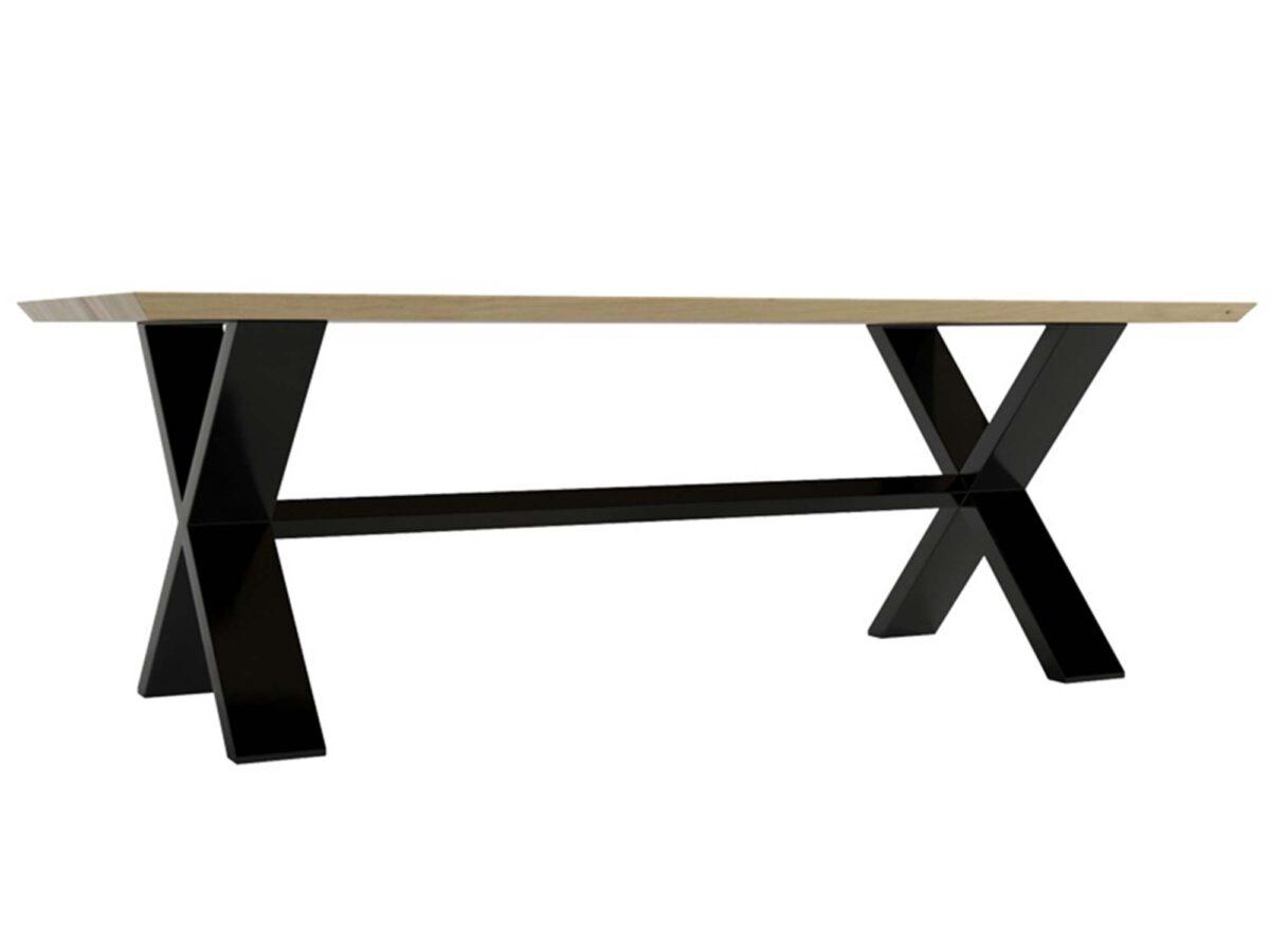 Dębowy stół loft na nogach krzyżakowych metalowych perspektywa