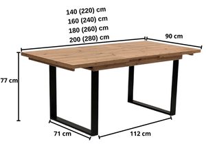 Miniaturka 6 - Stół dębowy loft rozkładany wymiary katalogowe 140-280 cm