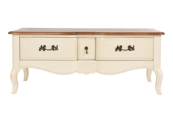 Stolik Kawowy Prowansalski z Blatem w Kolorze Miodowym i Kości Słoniowej – Verona