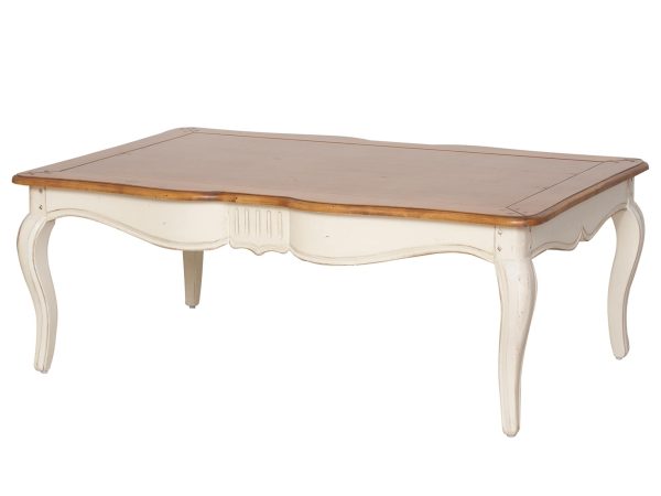 Drewniany stół z rzeźbionymi nogami i ozdobnym blatem w stylu prowansalskim kolor naturalny