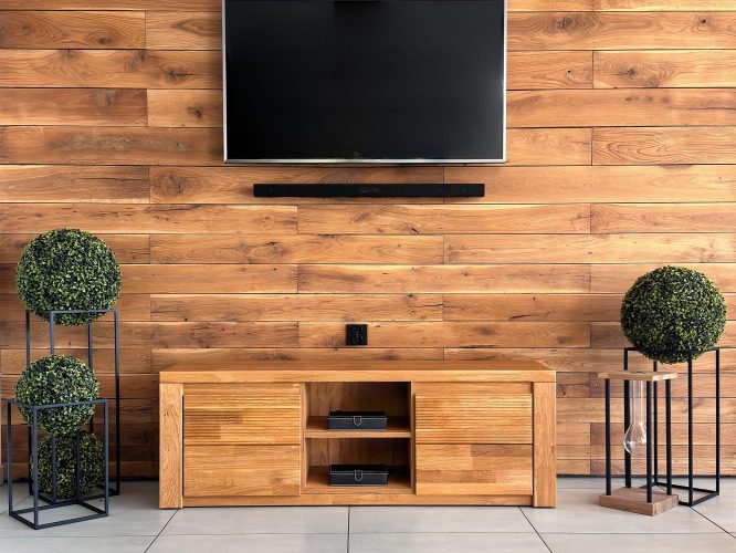 Szafka RTV Dębowa Ryflowana 140 cm – Castoro 41