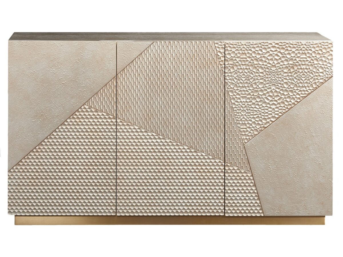 Komoda Szampańska z Asymetrycznym Wzorem 3D i Złotymi Noga – Eleganza