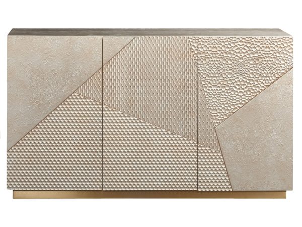 Stylowa komoda z asymetrycznym wzorem w kolorze szampańskim