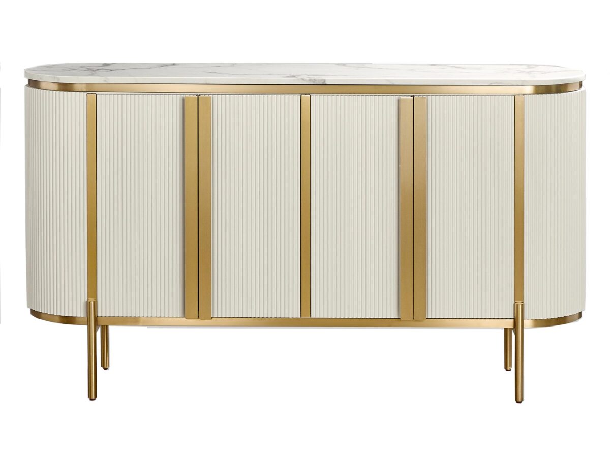Komoda Biała Ecru z Marmurowym Blatem i Złotymi Nóżkami – Eleganza