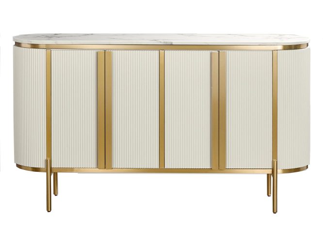 Komoda Biała Ecru z Marmurowym Blatem i Złotymi Nóżkami – Eleganza