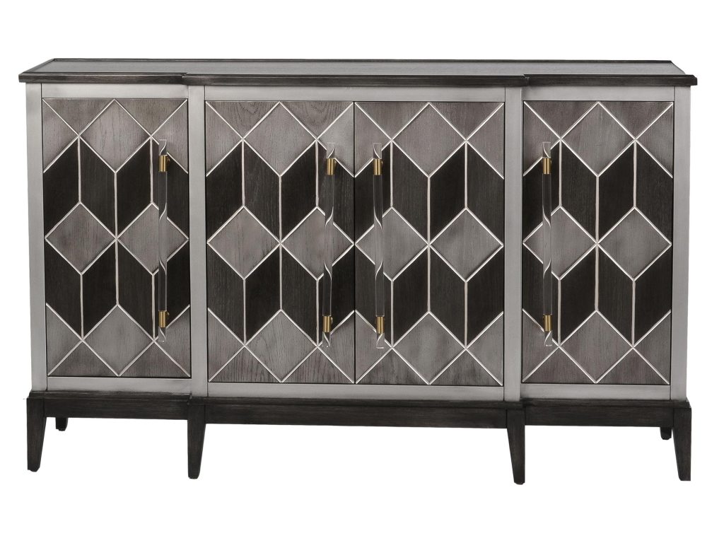 Komoda szara z intarsją i srebrnym wzorem 3D – Eleganza